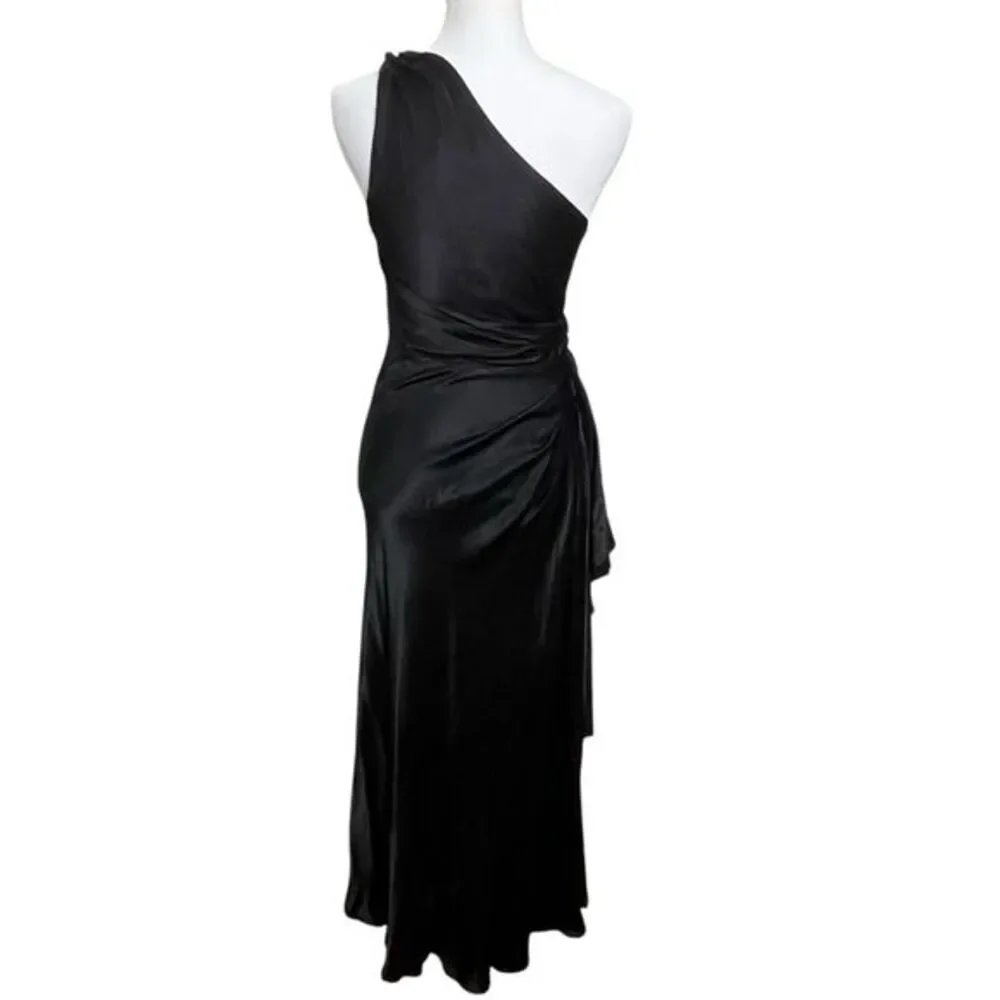 Meshki Calliope One Shoulder Maxi Dress Black Women's Size XS Satin Drape Formal